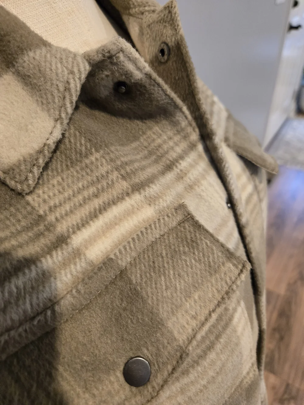 Beige Plaid Button-Up Shirt Jacket